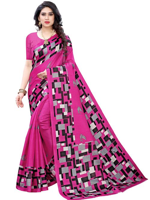 pink printed saree - 19263600 - Very Small Image - 1