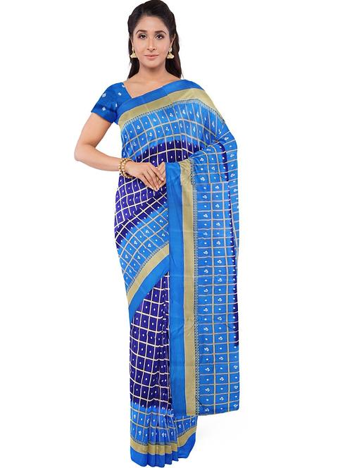 blue bandhani print saree with blouse - 19263613 - Very Small Image - 1