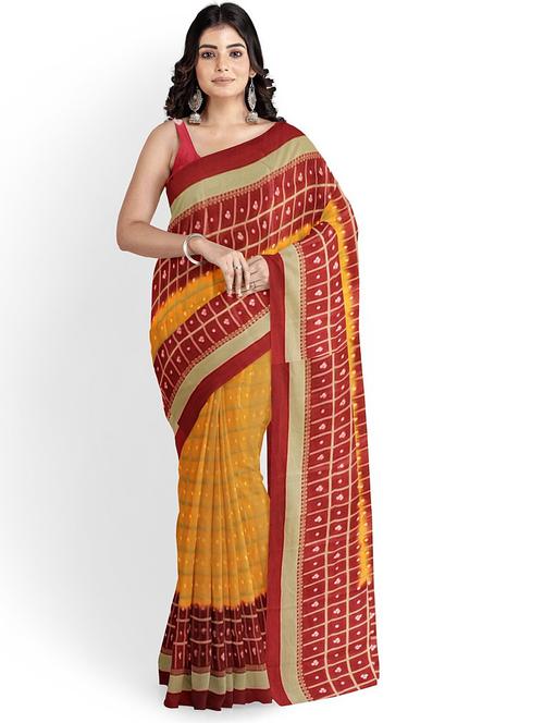 yellow bandhani print saree with blouse - 19263621 - Very Small Image - 1