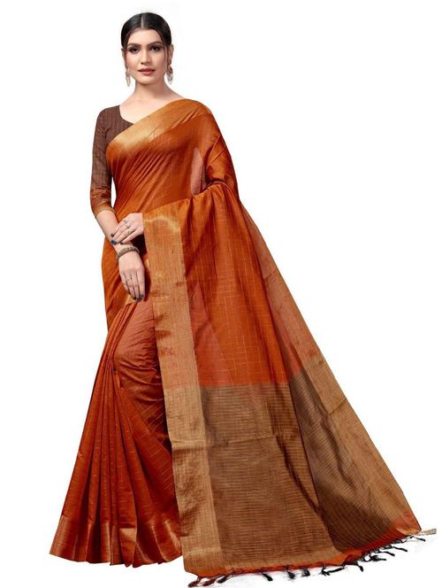 orange check saree - 19263709 - Very Small Image - 1