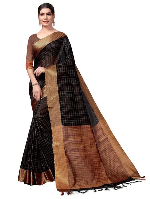 black check saree with blouse - 19263721 - Very Small Image - 1