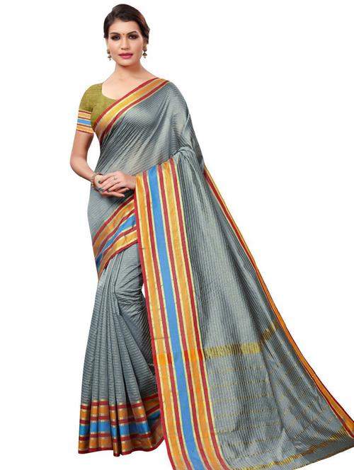 grey striped saree with blouse - 19263734 - Very Small Image - 1