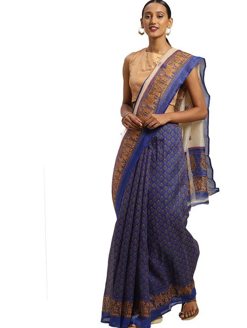 blue printed saree - 19263783 - Very Small Image - 1