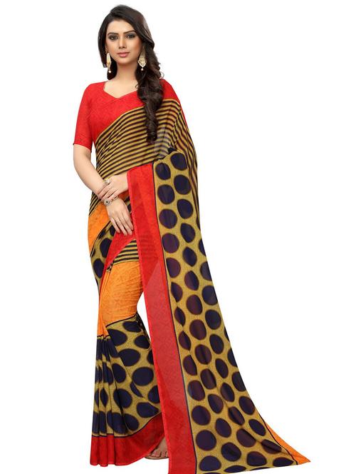 yellow printed saree with blouse - 19263833 - Very Small Image - 1