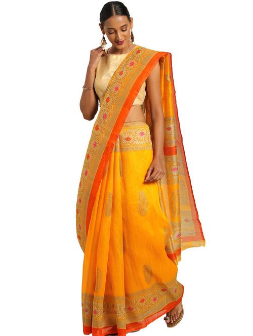 yellow printed saree - 19263845 - Very Small Image - 1