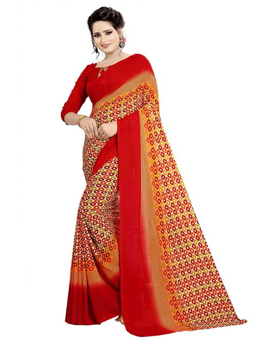 orange printed saree with blouse - 19263929 - Very Small Image - 1