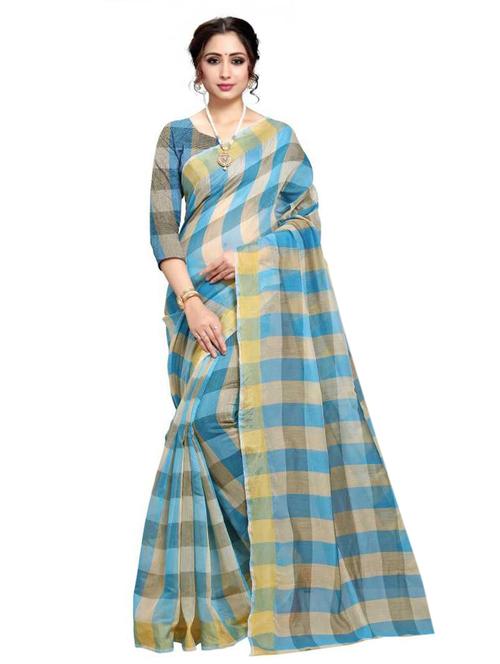 blue check saree with blouse - 19263977 - Very Small Image - 1
