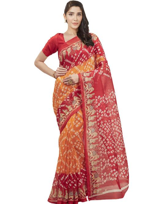 yellow bandhani print saree with blouse - 19264245 - Very Small Image - 1