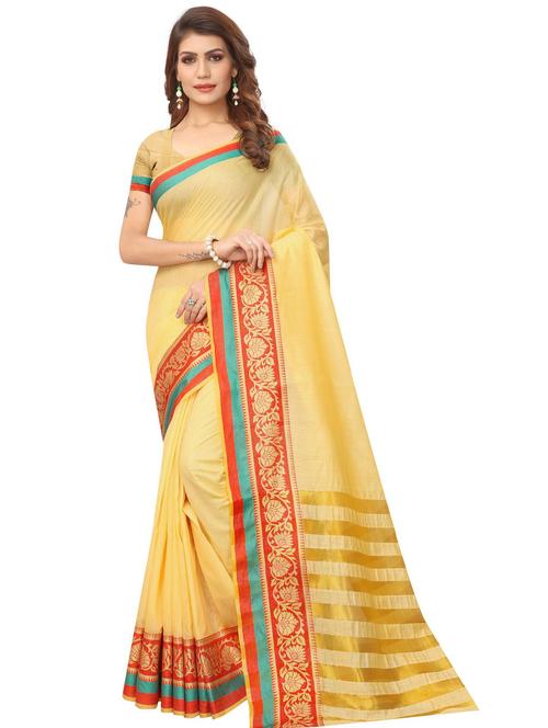 yellow self design saree with blouse - 19264249 - Very Small Image - 1