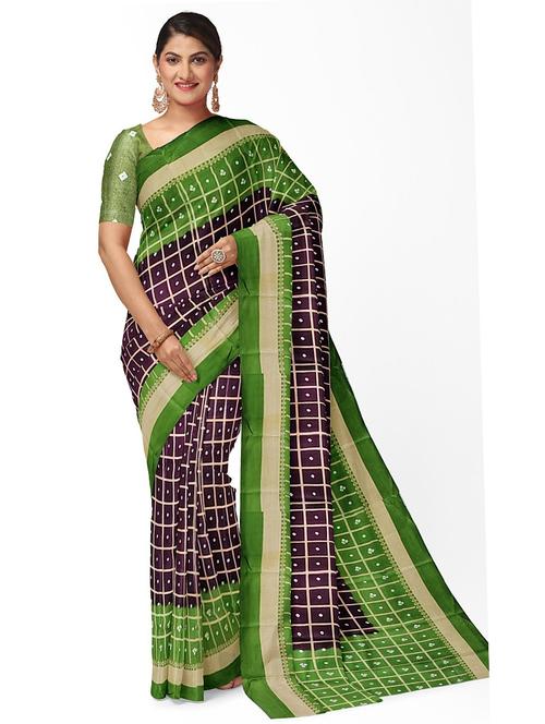 brown bandhani print saree - 19264273 - Very Small Image - 1