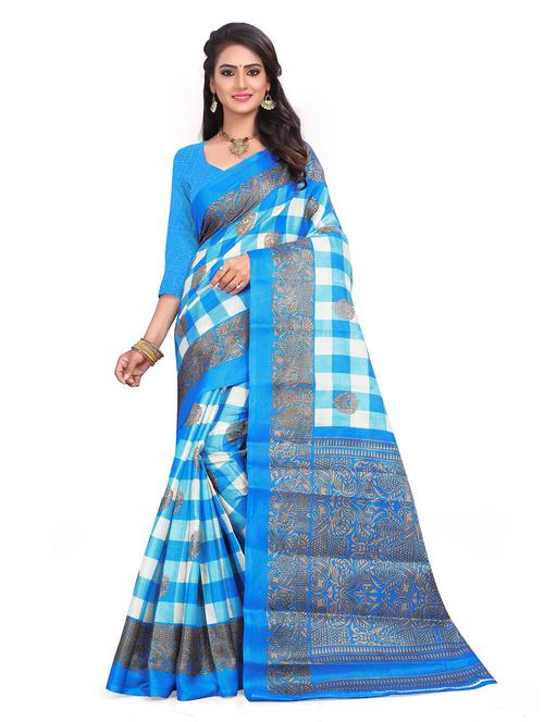 blue check saree with blouse - 19264277 - Very Small Image - 1