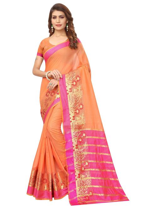 orange self design saree - 19264820 - Very Small Image - 1