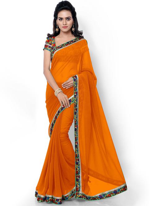 solid bordered saree with blouse - 19264837 - Very Small Image - 1