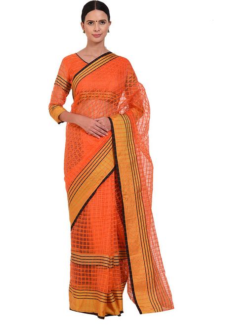 women's checks orange colored saree - 19265518 - Very Small Image - 1