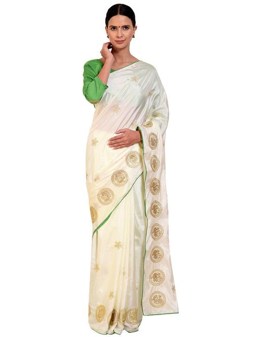 off white embroidered saree with blouse - 19265680 - Very Small Image - 1