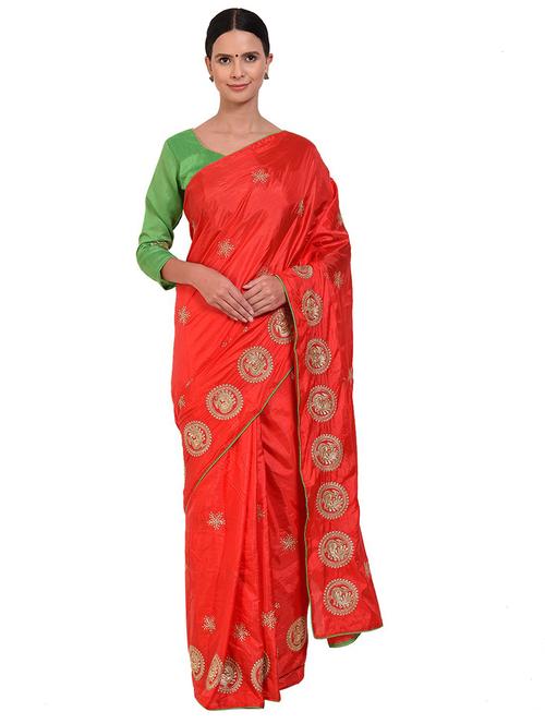 red embroidered saree with blouse - 19265702 - Very Small Image - 1