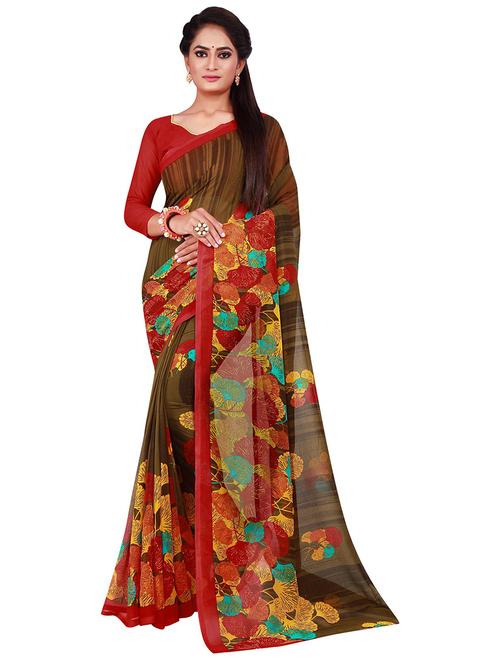 floral printed saree with blouse - 19265762 - Very Small Image - 1