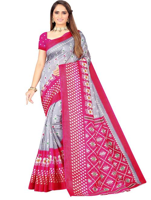 contrast border ikkat saree with blouse - 19265770 - Very Small Image - 1