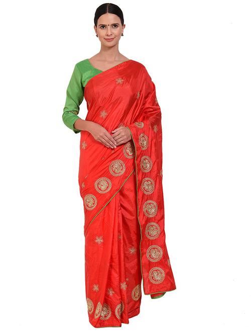 red embroidered saree with blouse - 19265807 - Very Small Image - 1