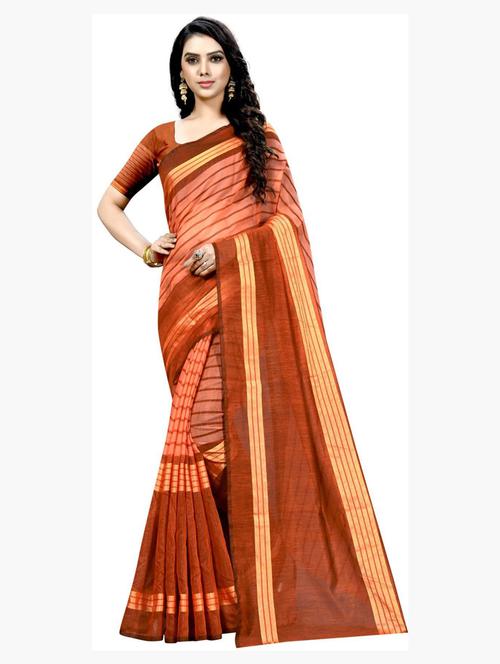 women's stripes orange colored saree - 19265899 - Very Small Image - 1