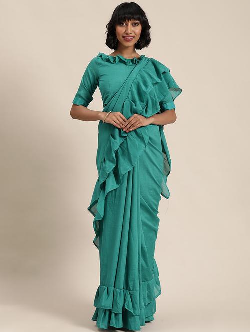 green solid saree with blouse - 19267610 - Very Small Image - 1