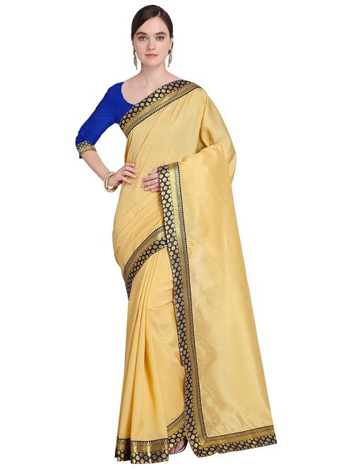yellow solid saree with blouse - 19267638 - Very Small Image - 1