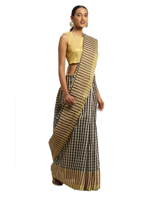 black checkered saree with blouse - 19267640 - Very Small Image - 1