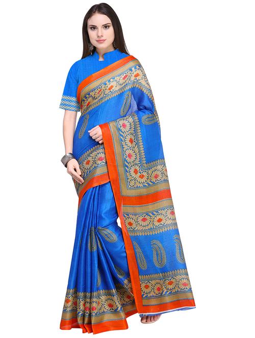 blue printed saree with blouse - 19267643 - Very Small Image - 1