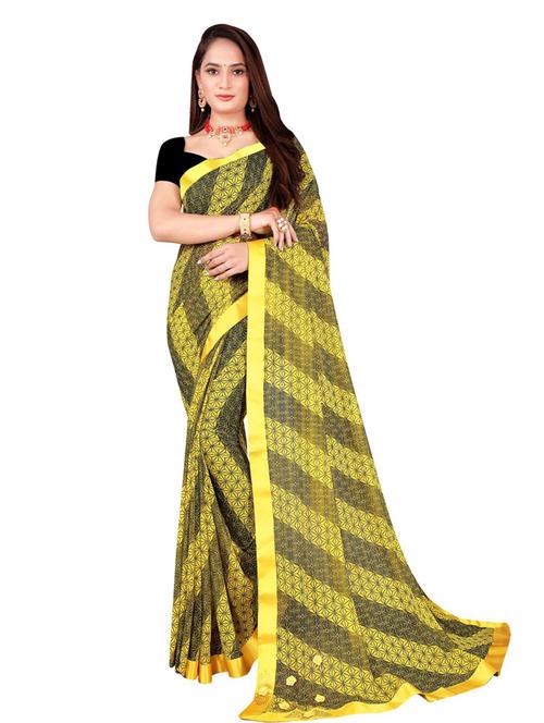yellow printed saree - 19267653 - Very Small Image - 1