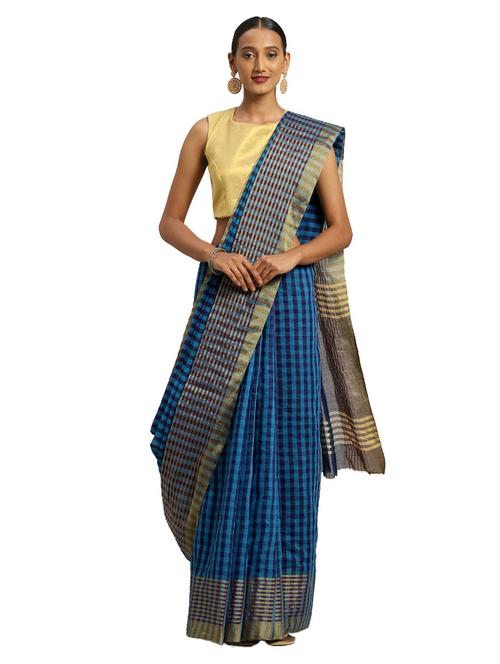 blue checkered saree - 19267663 - Very Small Image - 1