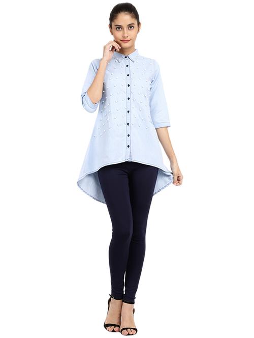 light blue pearl detail regular top - 19267896 - Very Small Image - 1