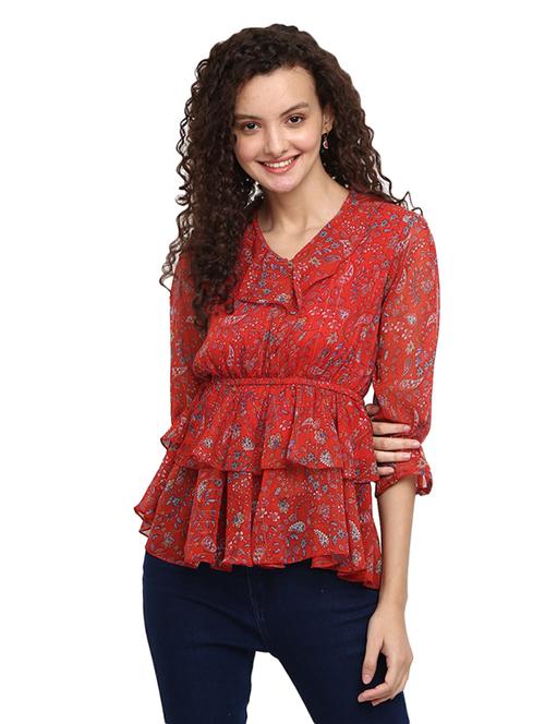 printed georgette regular top - 19267943 - Very Small Image - 1