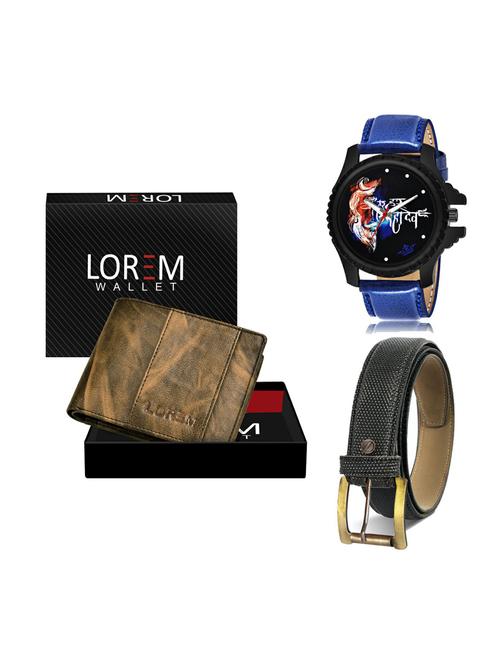 belt, wallet & watch leatherette gift combo - 19270714 - Very Small Image - 1