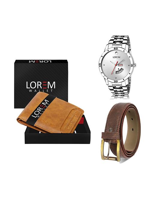 belt, wallet & watch leatherette gift combo - 19271600 - Very Small Image - 1