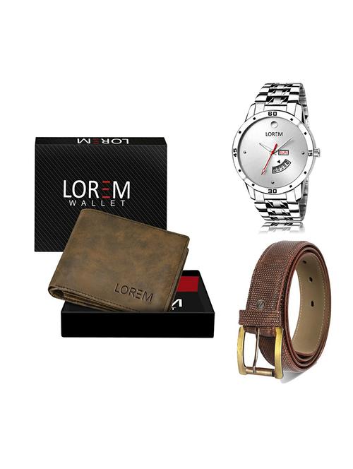 belt, wallet & watch leatherette gift combo - 19271619 - Very Small Image - 1