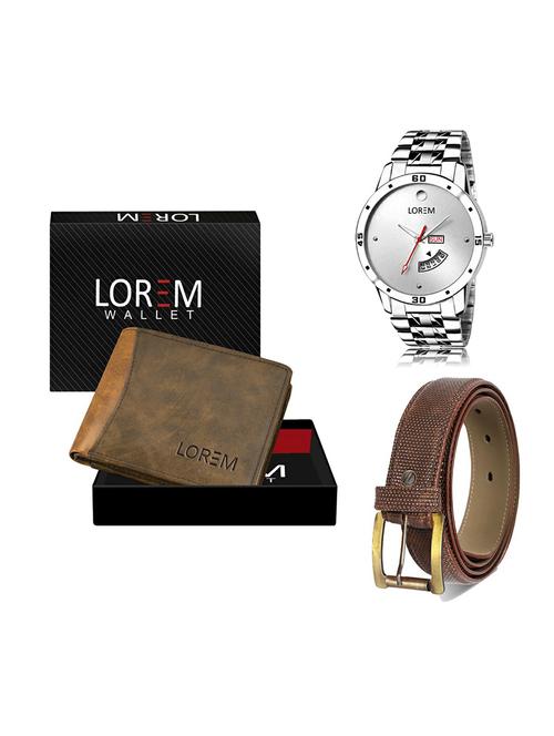 belt, wallet & watch leatherette gift combo - 19271620 - Very Small Image - 1
