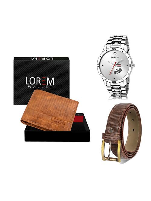 belt, wallet & watch leatherette gift combo - 19271623 - Very Small Image - 1