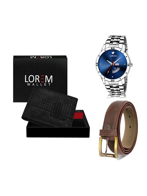 belt, wallet & watch leatherette gift combo - 19271715 - Very Small Image - 1