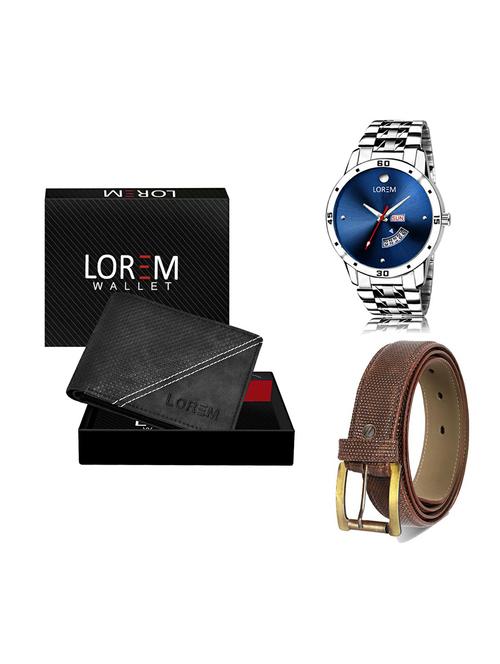 belt, wallet & watch leatherette gift combo - 19271719 - Very Small Image - 1