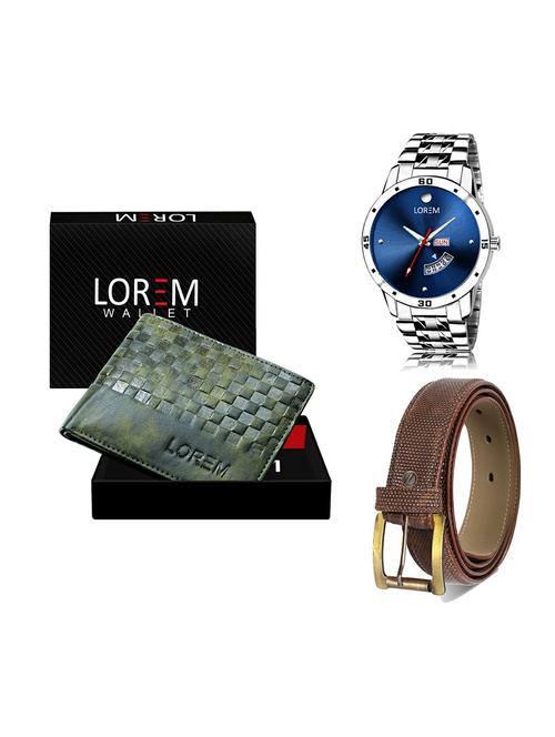 belt, wallet & watch leatherette gift combo - 19271722 - Very Small Image - 1