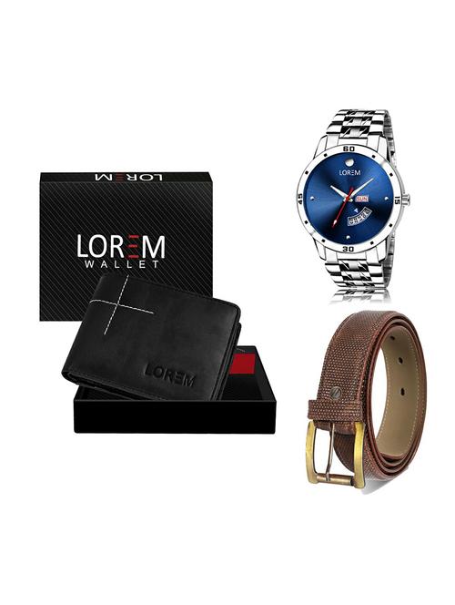 belt, wallet & watch leatherette gift combo - 19271724 - Very Small Image - 1