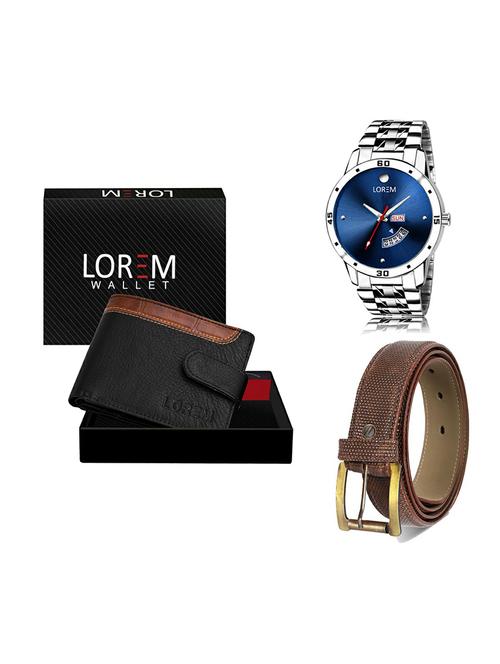 belt, wallet & watch leatherette gift combo - 19271729 - Very Small Image - 1