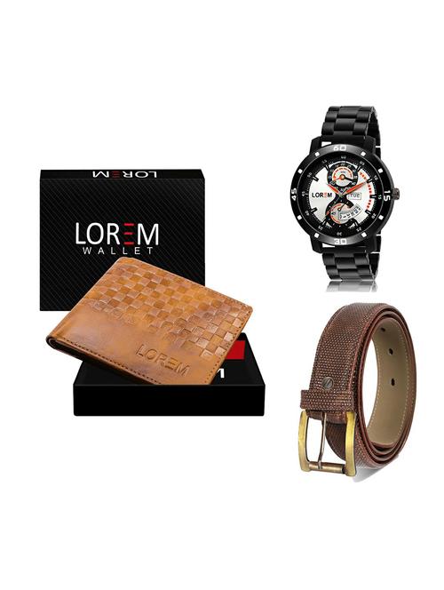 belt, wallet & watch leatherette gift combo - 19271811 - Very Small Image - 1
