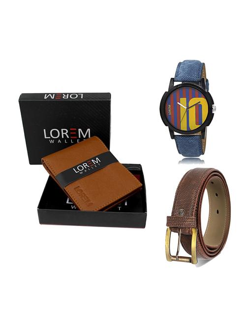 belt, wallet & watch leatherette gift combo - 19271822 - Very Small Image - 1
