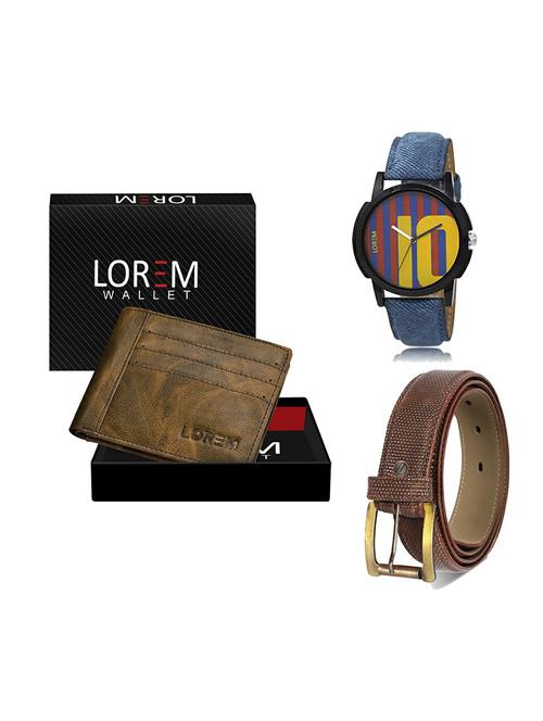 belt, wallet & watch leatherette gift combo - 19271838 - Very Small Image - 1