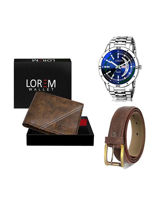belt, wallet & watch leatherette gift combo - 19271896 - Very Small Image - 1