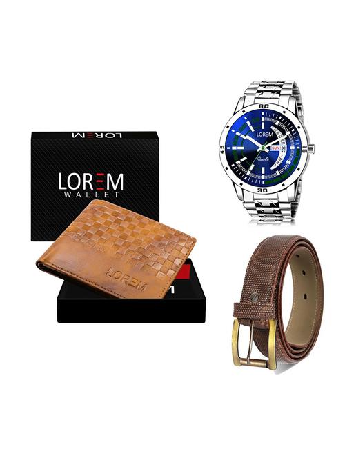 belt, wallet & watch leatherette gift combo - 19271901 - Very Small Image - 1