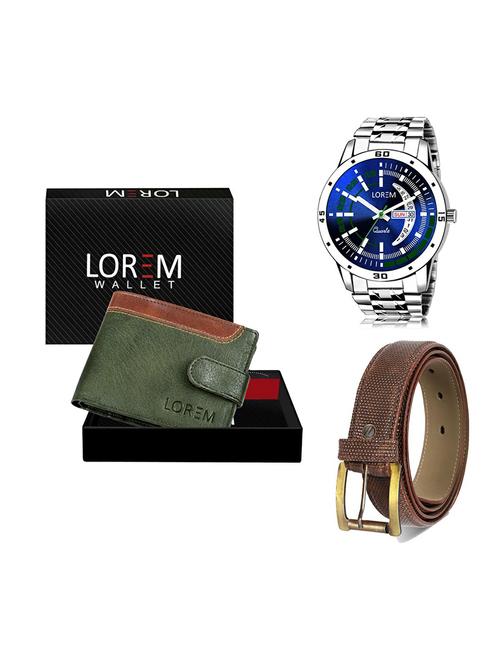 belt, wallet & watch leatherette gift combo - 19271910 - Very Small Image - 1
