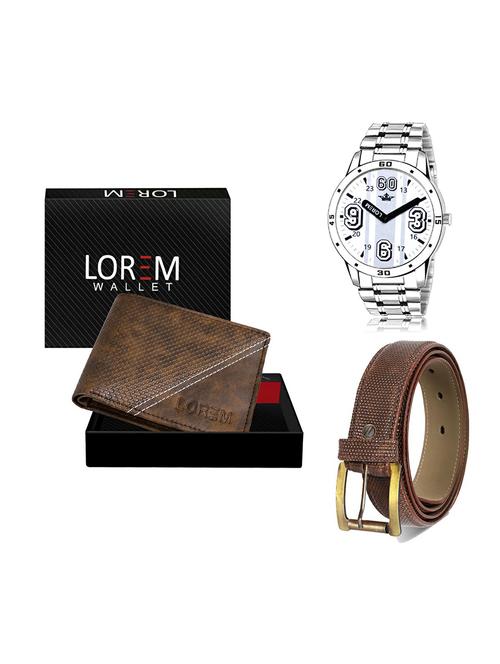 belt, wallet & watch leatherette gift combo - 19271941 - Very Small Image - 1