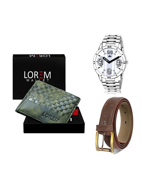 belt, wallet & watch leatherette gift combo - 19271947 - Very Small Image - 1